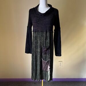 Lee Andersen Patchwork‎ Knit Overlay Dress Boho Fairy Grunge Midi Small